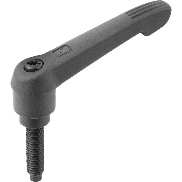 Adjustable Handle W. Thrust Pin Size:2 M06X30, 8, Form:F Plastic, Blk, W. Nipple, Comp:Half-Dog Point
